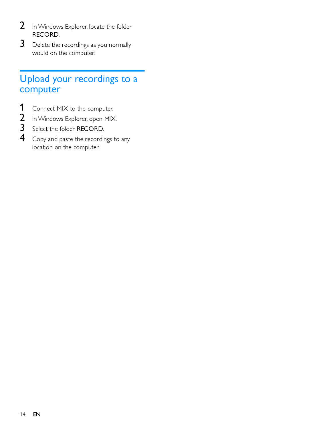 Philips SA5MXX user manual Upload your recordings to a computer, Windows Explorer, locate the folder 