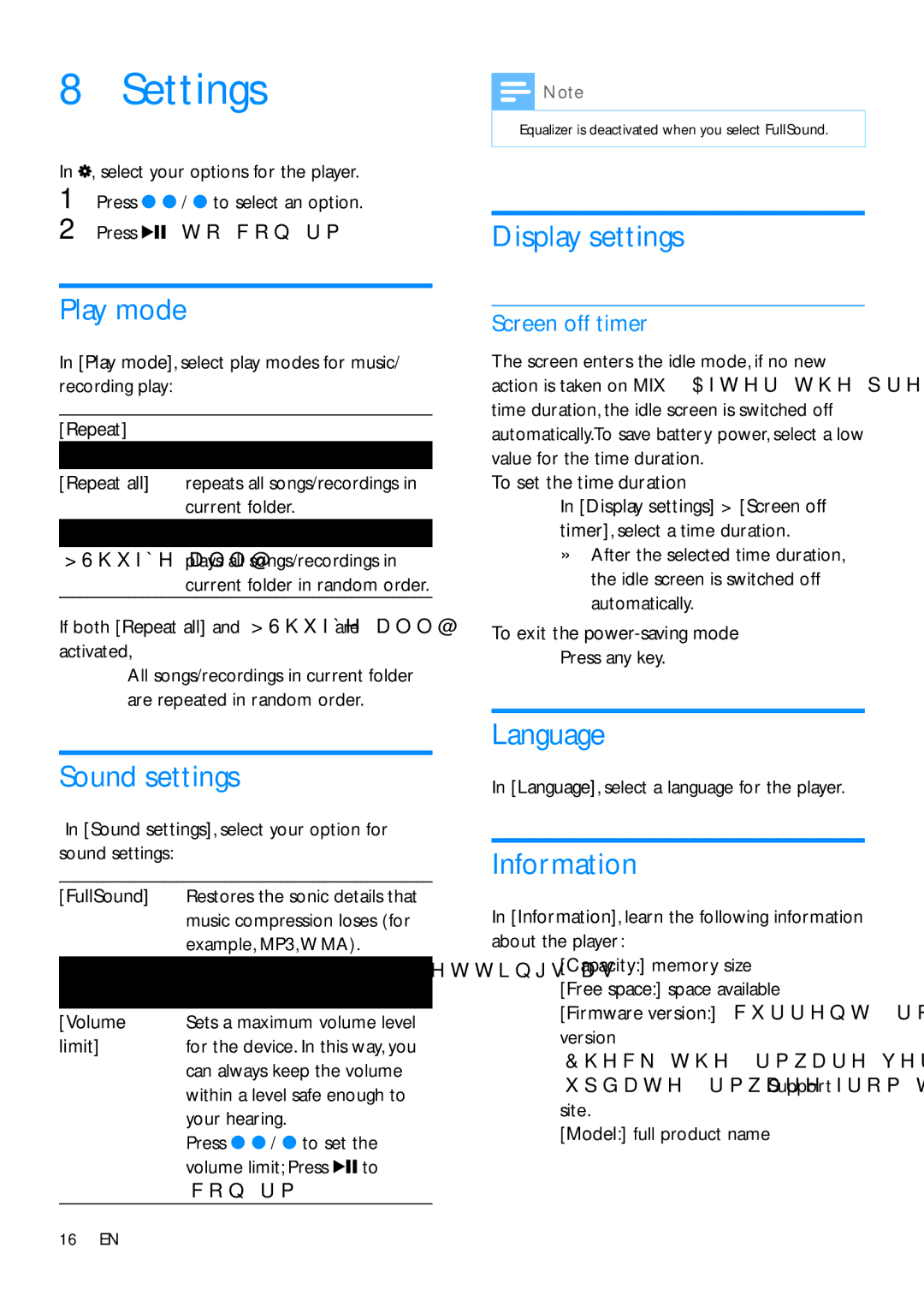 Philips SA5MXX user manual Settings 