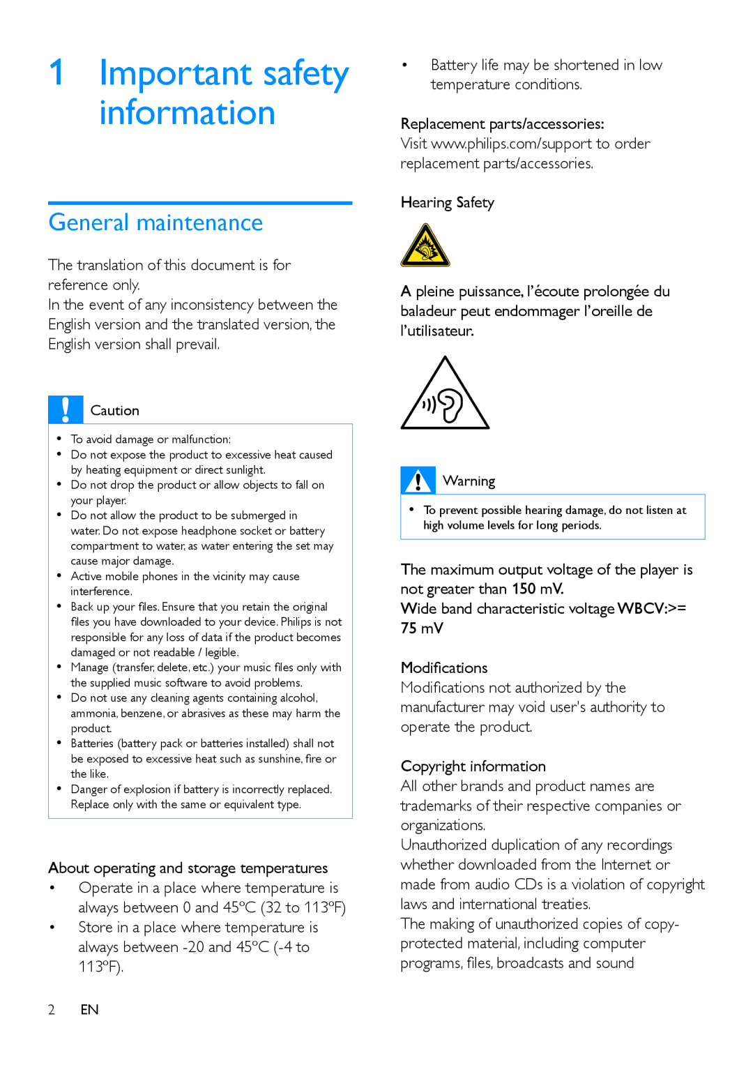 Philips SA5MXX user manual General maintenance, Translation of this document is for reference only 