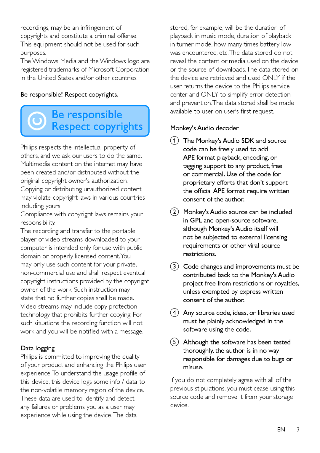 Philips SA5MXX user manual Be responsible! Respect copyrights, Compliance with copyright laws remains your responsibility 