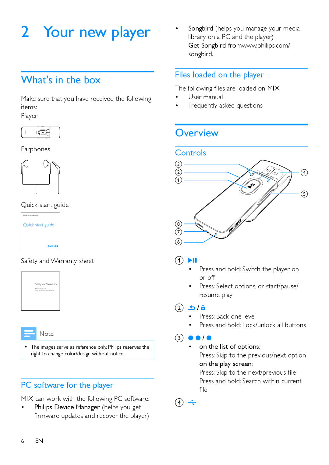 Philips SA5MXX user manual Your new player, Whats in the box, Overview 