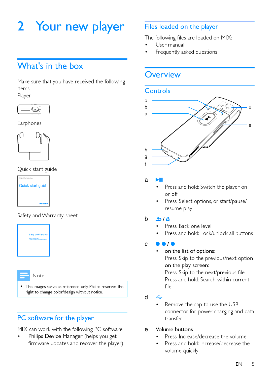 Philips SA5MXX user manual Your new player, Whats in the box, Overview 