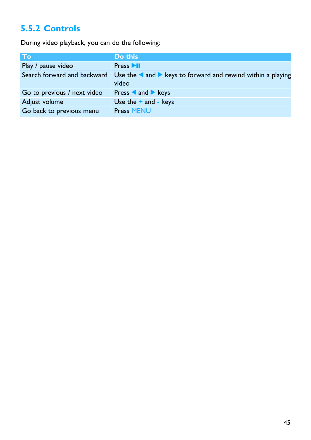 Philips SA6025 manual During video playback, you can do the following 