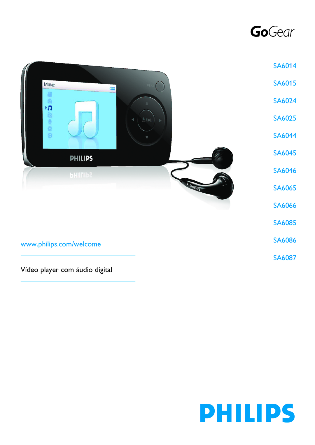 Philips SA6065, SA6045, SA6087, SA6024, SA6015, SA6066, SA6044, SA6046, SA6025, SA6014 manual Vídeo player com áudio digital 