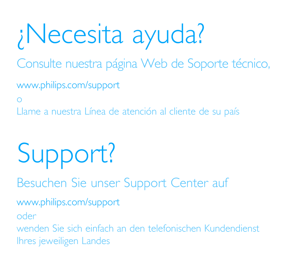 Philips SA6046, SA6087, SA6024, SA6066, SA6044, SA6014 ¿Necesita ayuda?, Support?, Besuchen Sie unser Support Center auf 