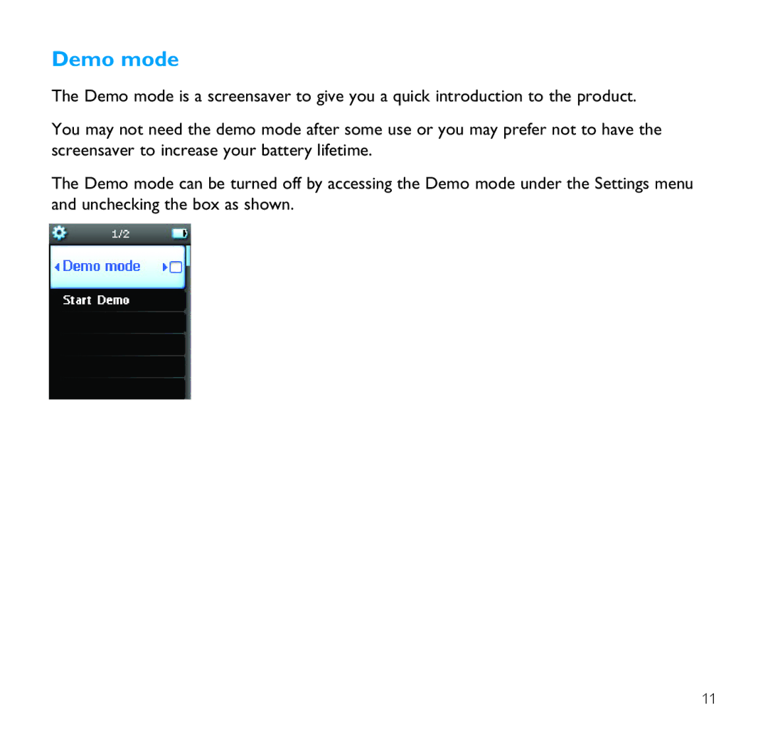 Philips SA9100 user manual Demo mode 