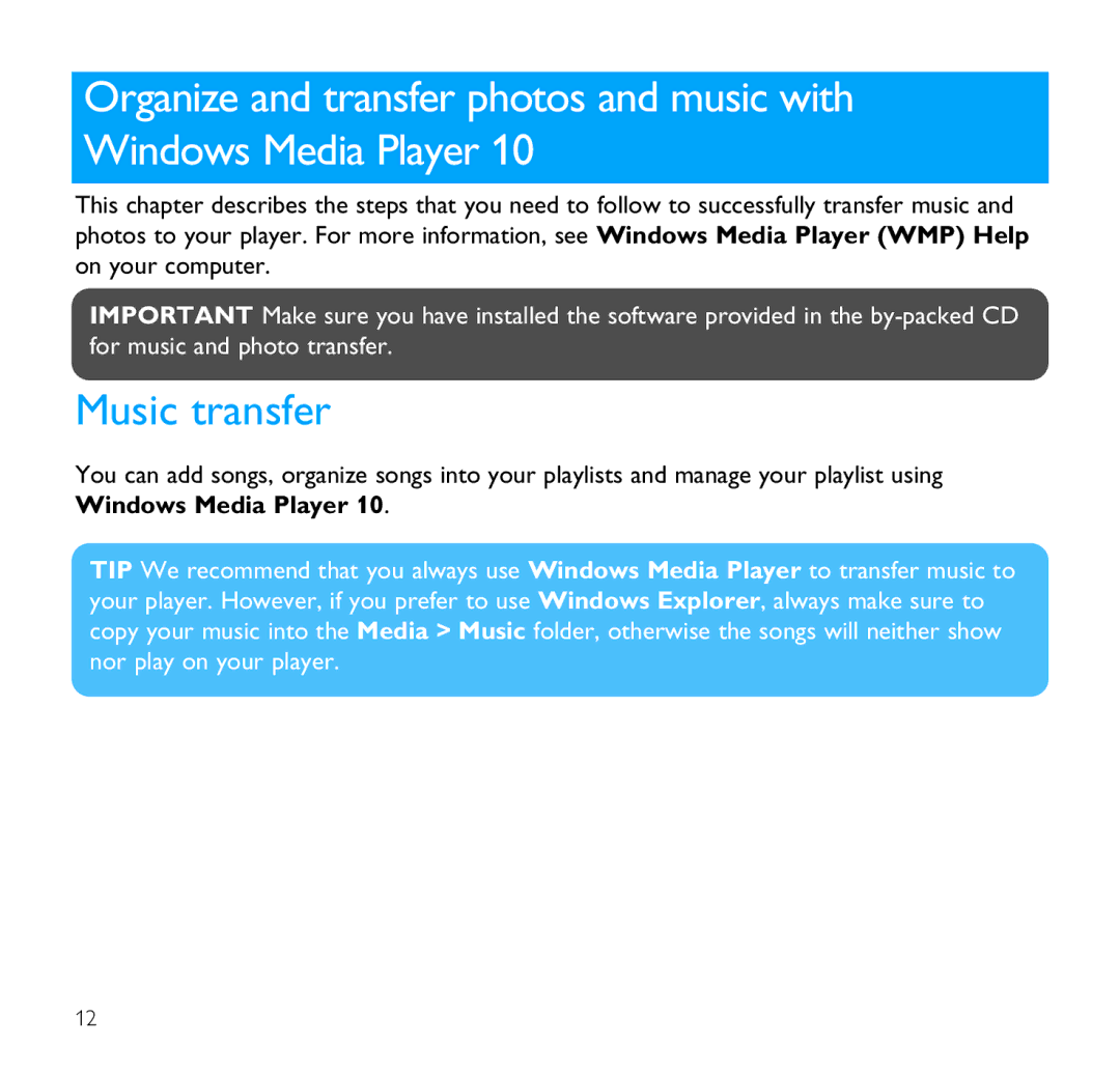 Philips SA9100 user manual Music transfer 