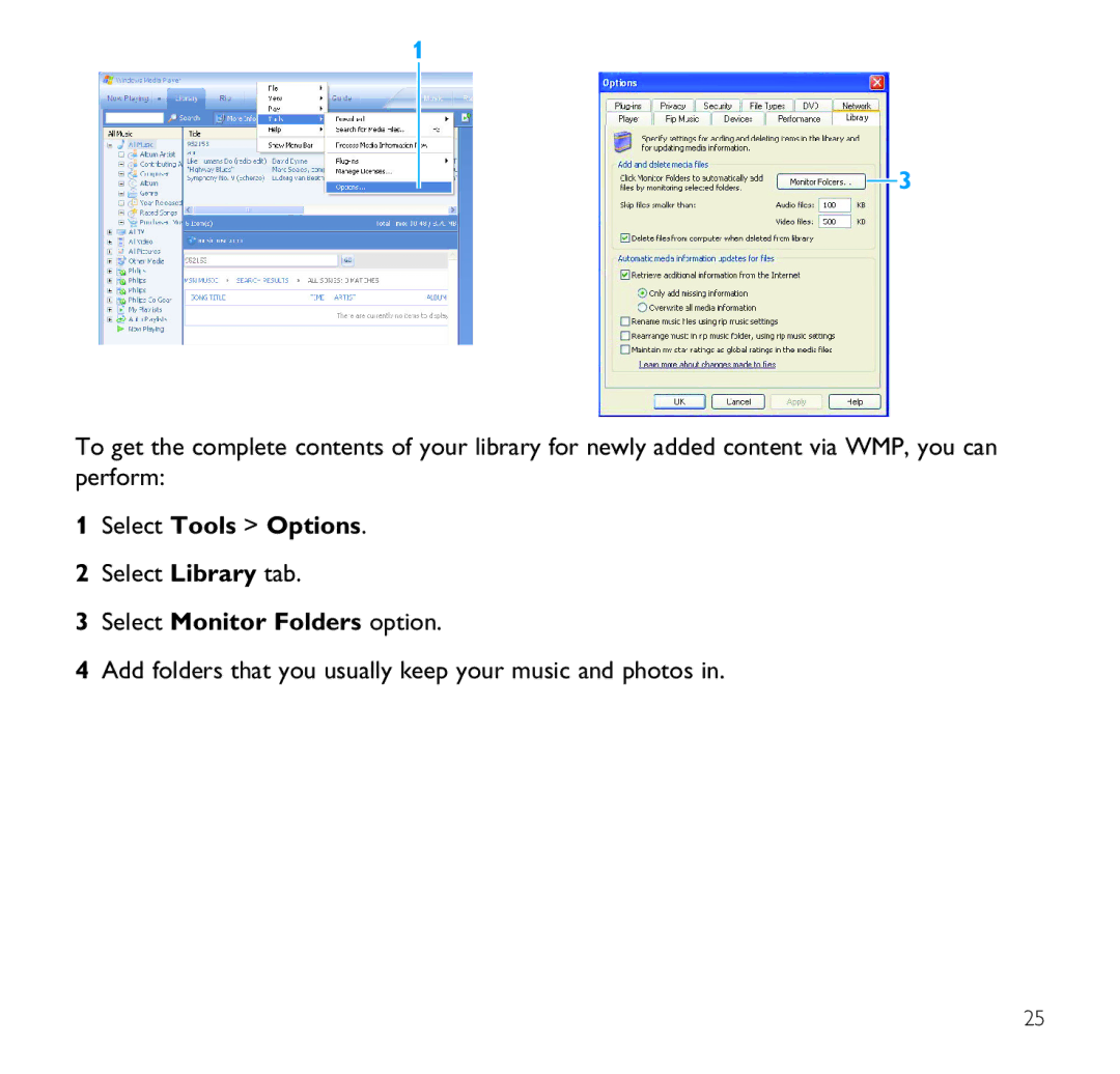 Philips SA9100 user manual Select Tools Options, Select Monitor Folders option 