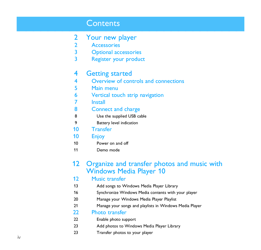 Philips SA9100 user manual Contents 