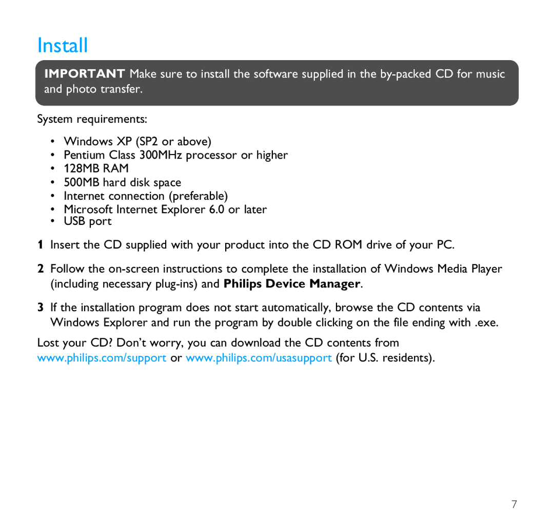 Philips SA9100/SA9200 user manual Install 