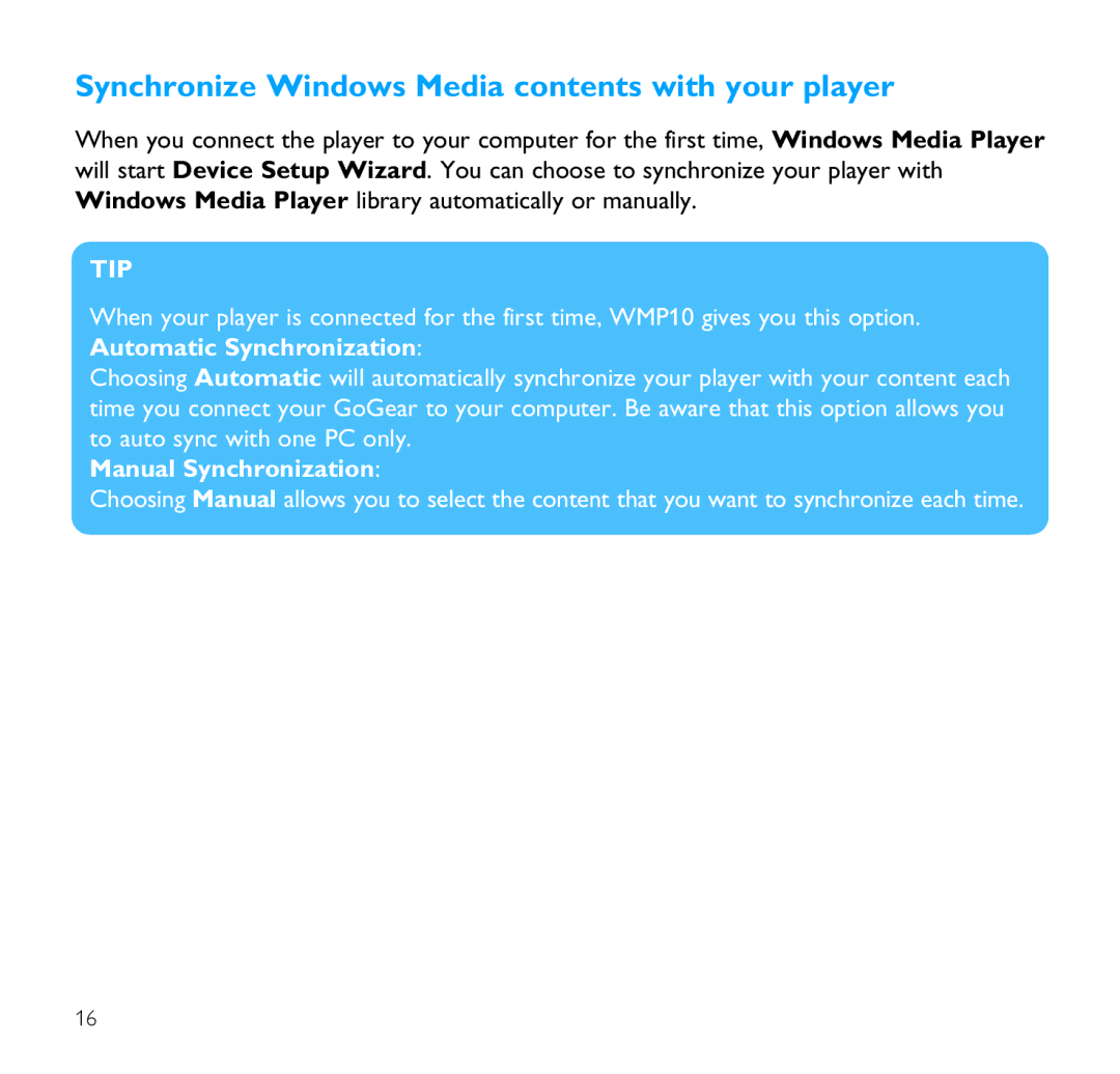 Philips SA9100/SA9200 user manual Synchronize Windows Media contents with your player 