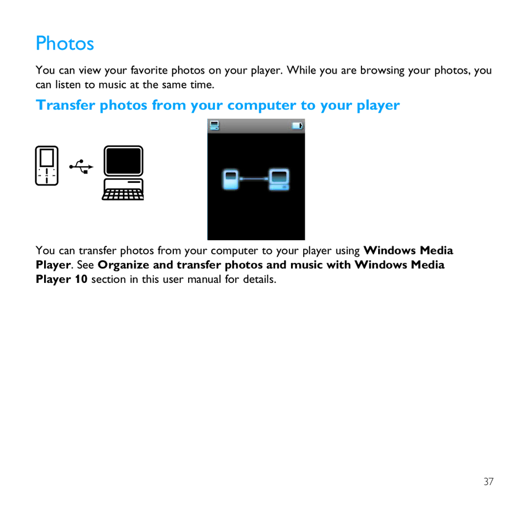 Philips SA9100/SA9200 user manual Photos, Transfer photos from your computer to your player 