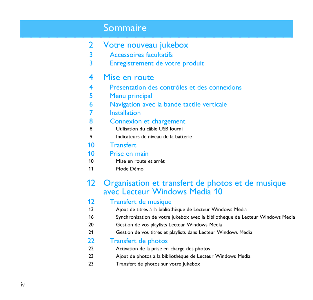 Philips SA9200, SA9100 manual Sommaire 