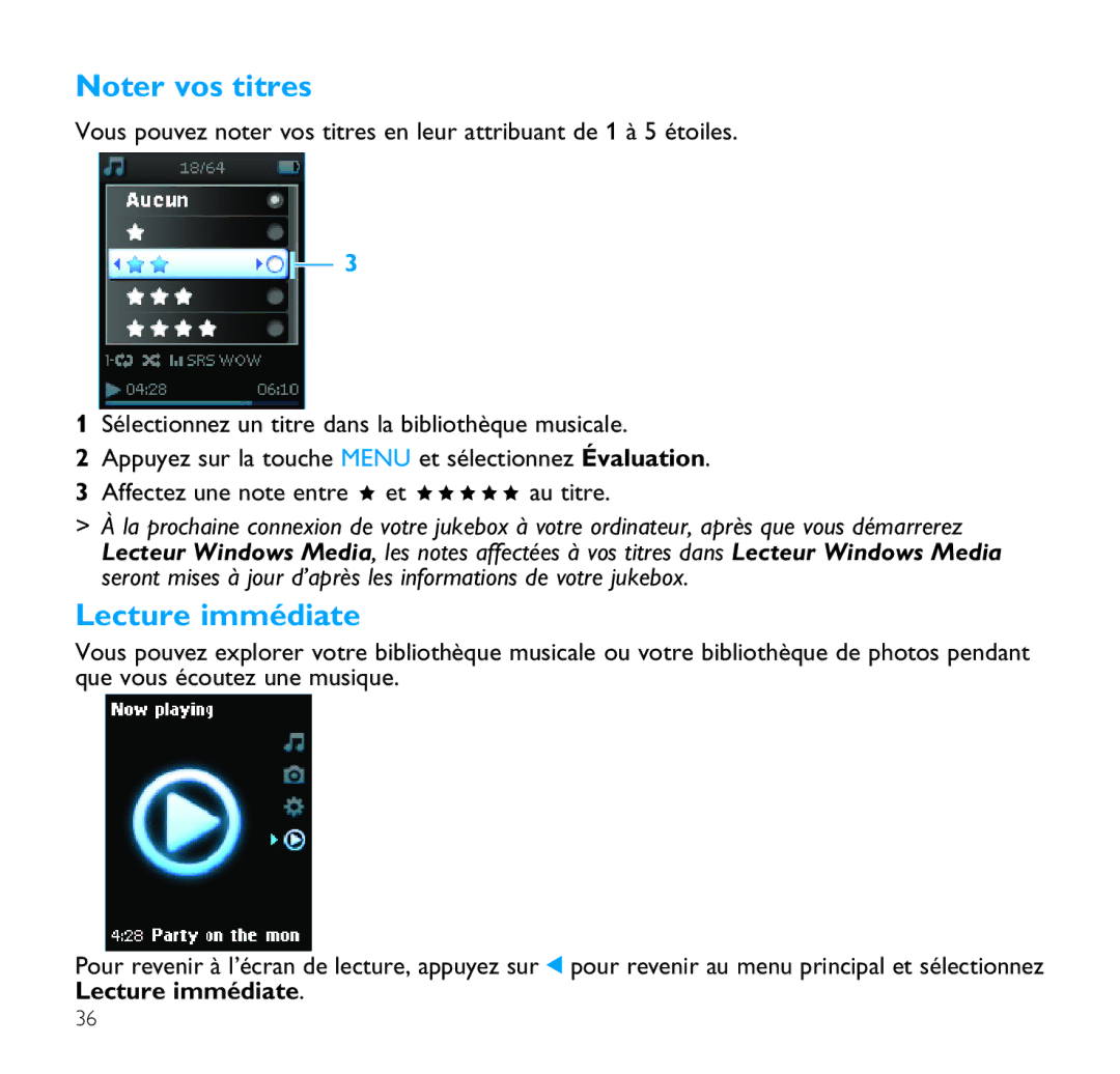 Philips SA9100, SA9200 manual Lecture immédiate 