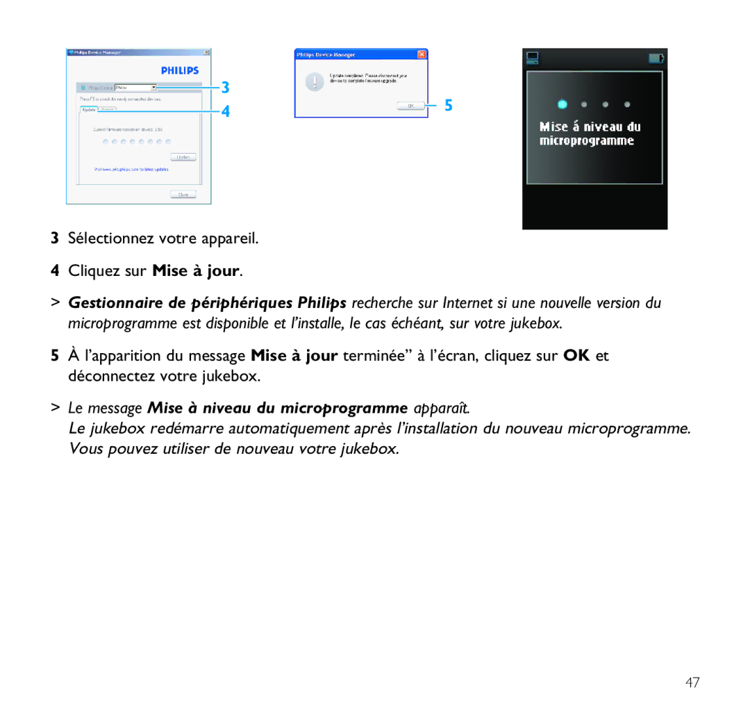 Philips SA9200, SA9100 manual Le message Mise à niveau du microprogramme apparaît 