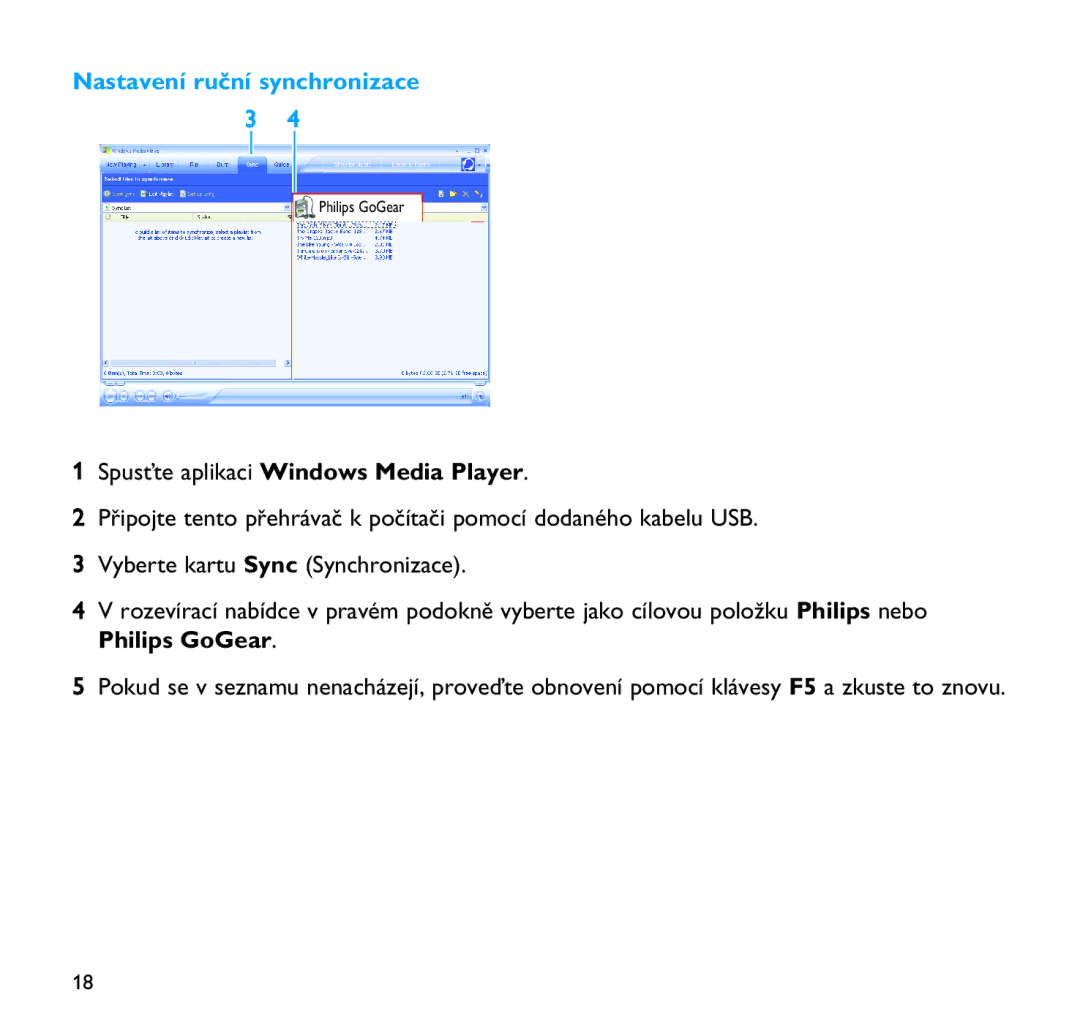 Philips SA9100, SA9200 manual Nastavení ruční synchronizace 