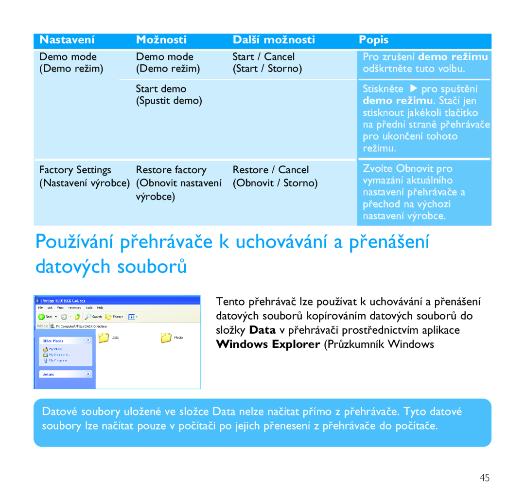 Philips SA9200, SA9100 manual Nastavení Možnosti, Další možnosti 