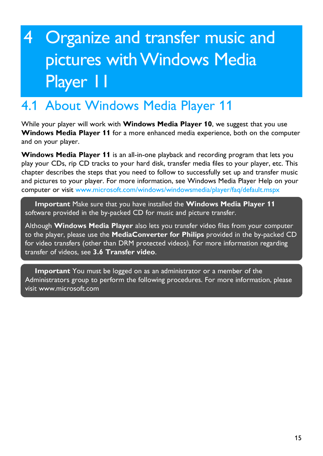 Philips SA9325 manual About Windows Media Player 