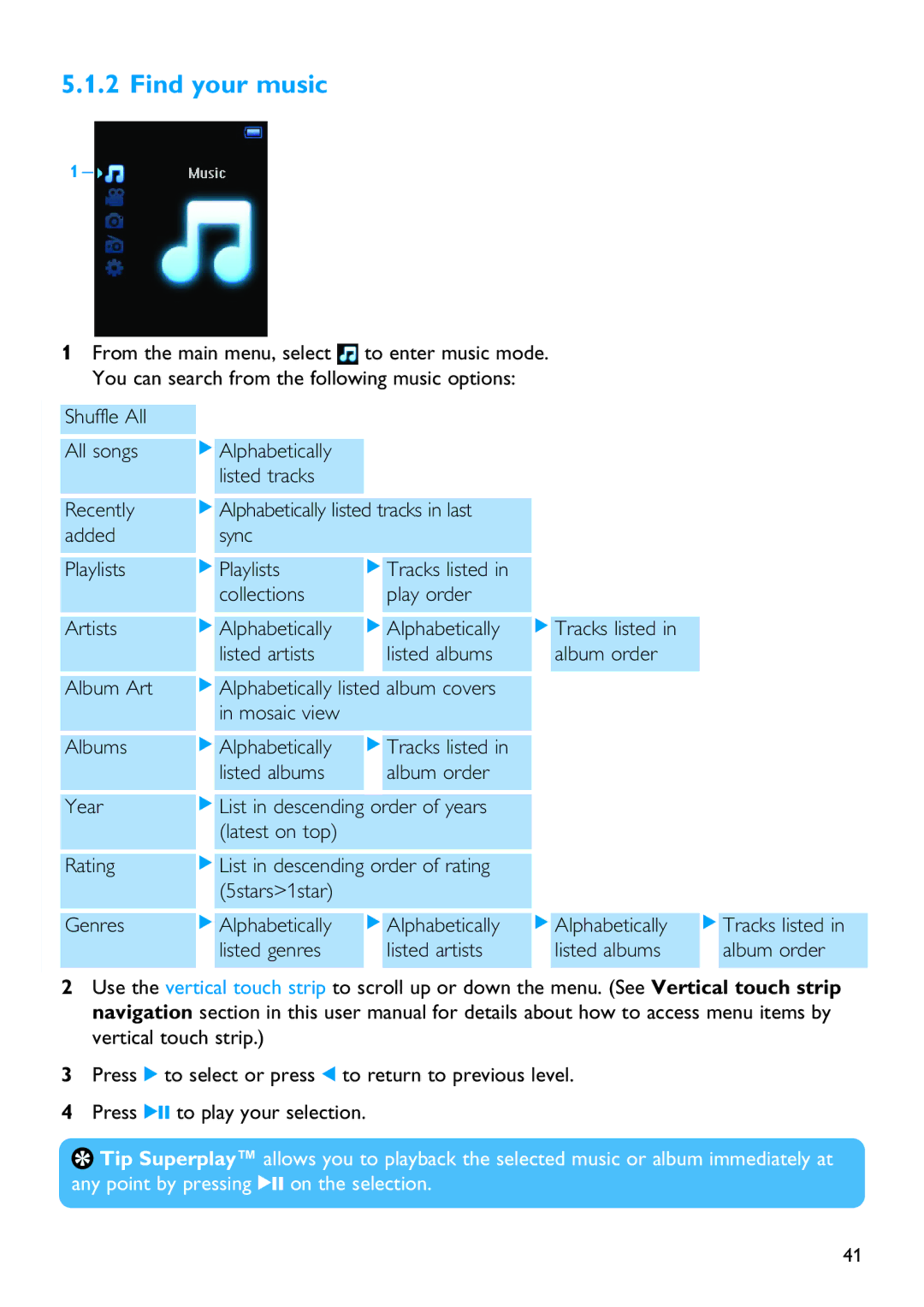 Philips SA9325 manual Find your music 