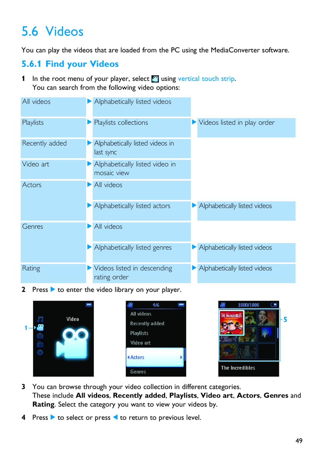 Philips SA9325 manual Find your Videos 