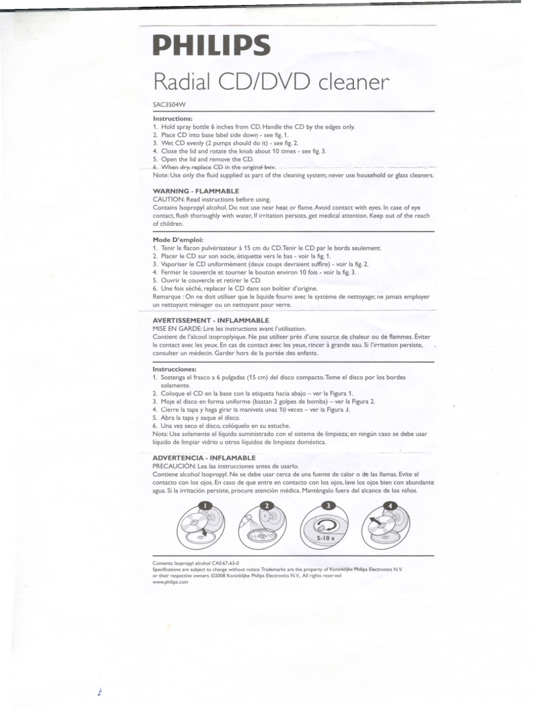 Philips SAC3S04W manual ~~~~@ - ~, Philips, RadialCD/DVD cleaner 