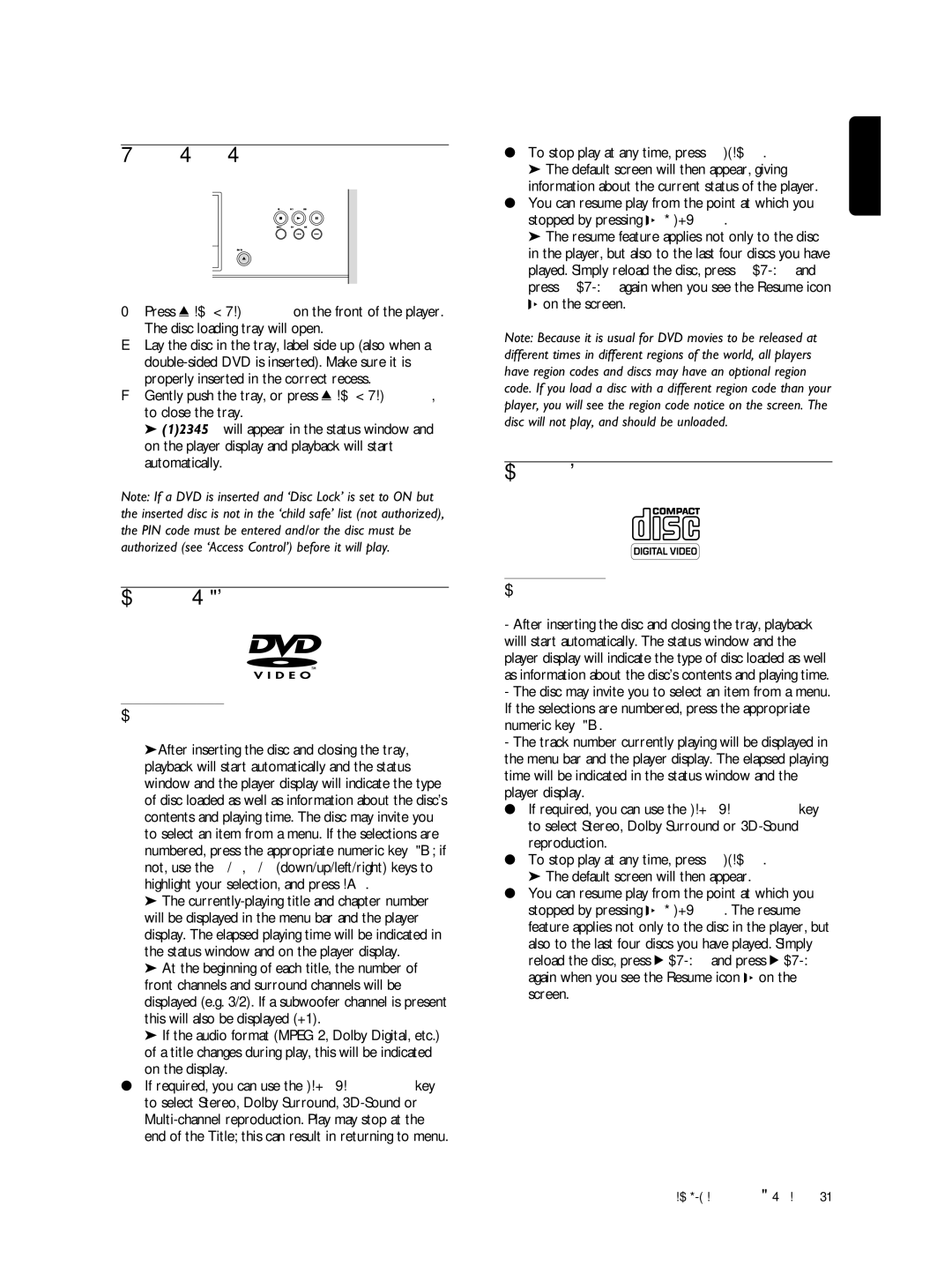 Philips SACD1000 manual Loading DVDs or VCDs, Playing a DVD-video disc, Playing a video CD, Playing a title, Playing a disc 