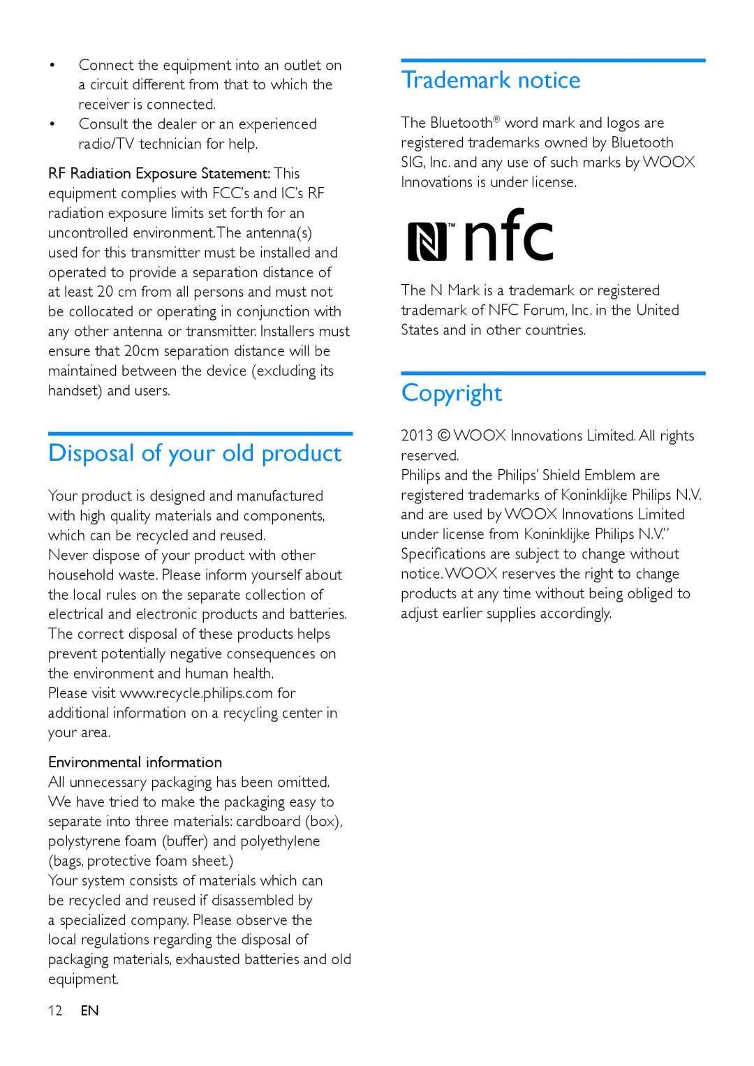 Philips SB170 user manual Disposal of your old product, Trademark notice, Copyright 