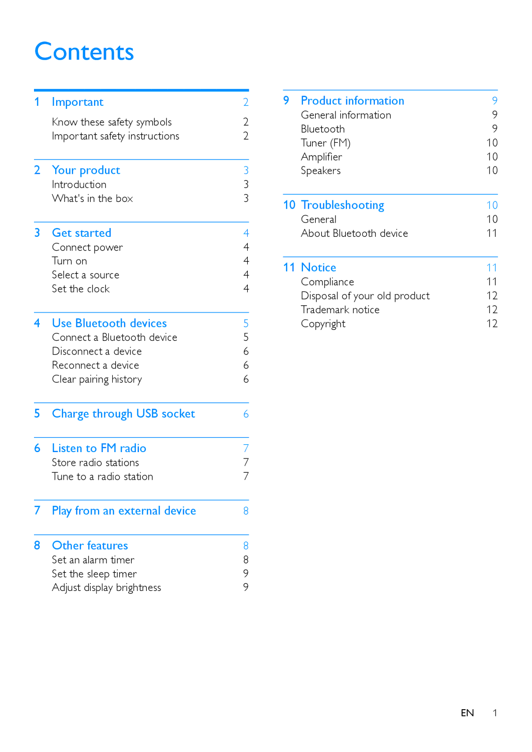 Philips SB170 user manual Contents 