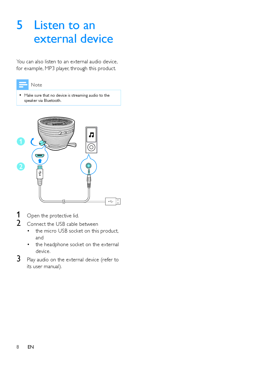 Philips SB2000 user manual Listen to an external device 