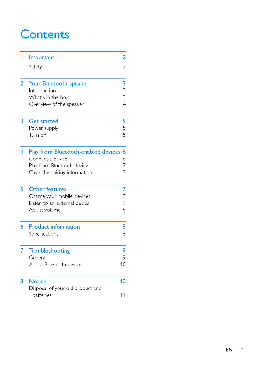 Philips SB365 user manual Contents 