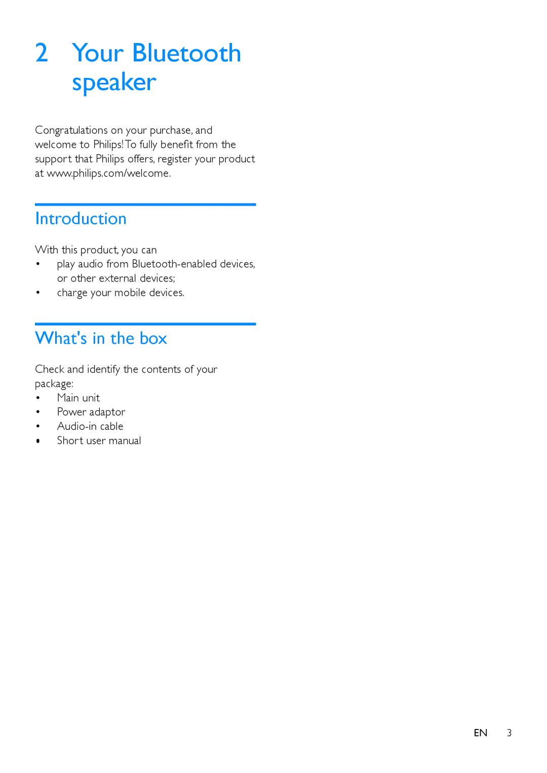 Philips SB365 user manual Introduction, Whats in the box 