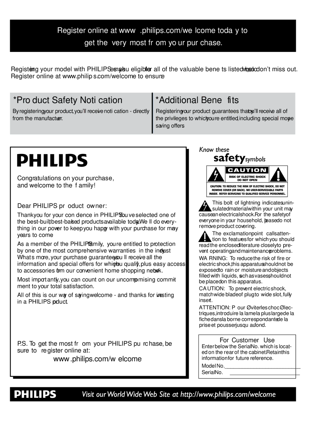 Philips SBA1710 user manual Product Safety Notiﬁcation 