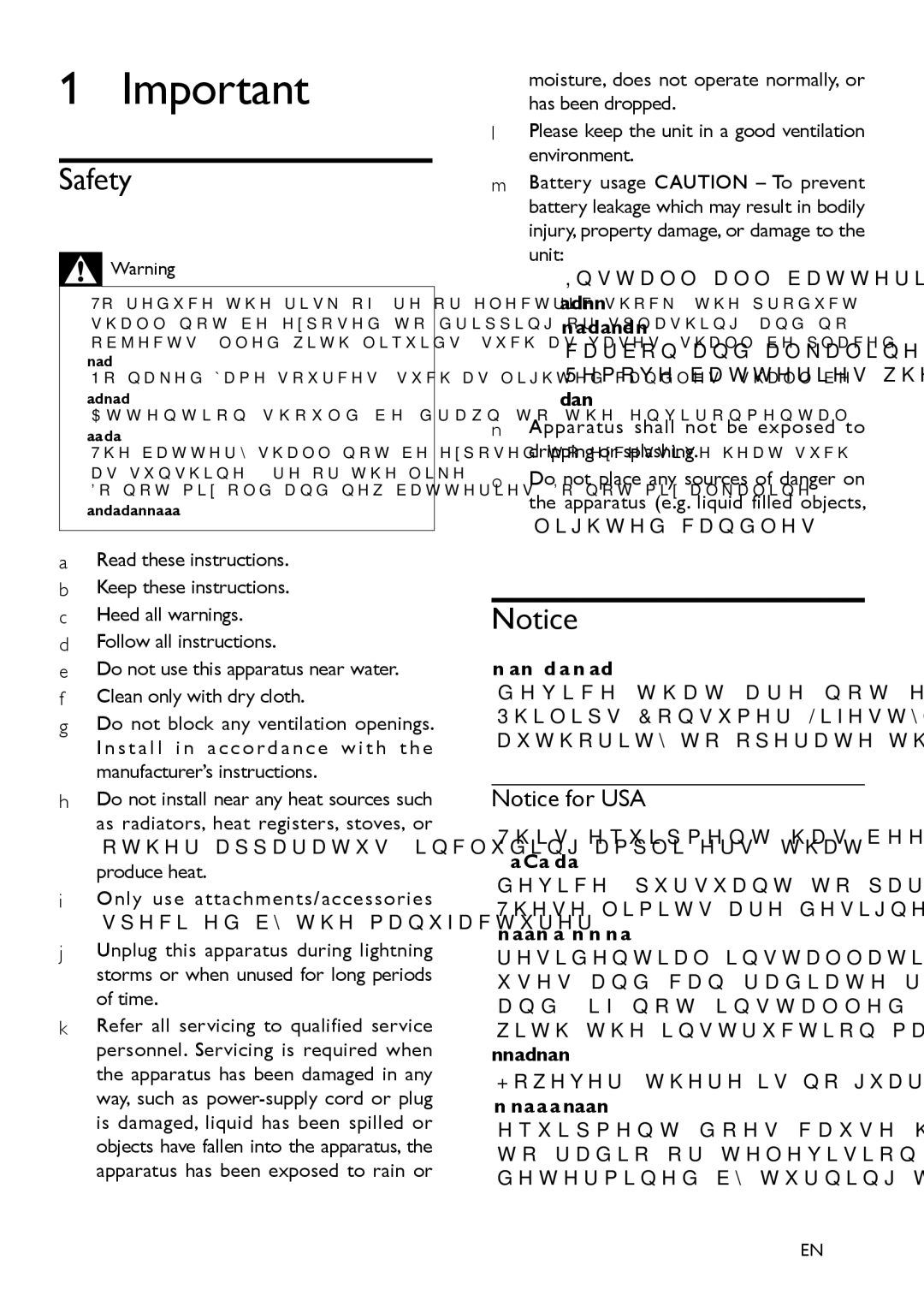 Philips SBA1710 user manual Safety 