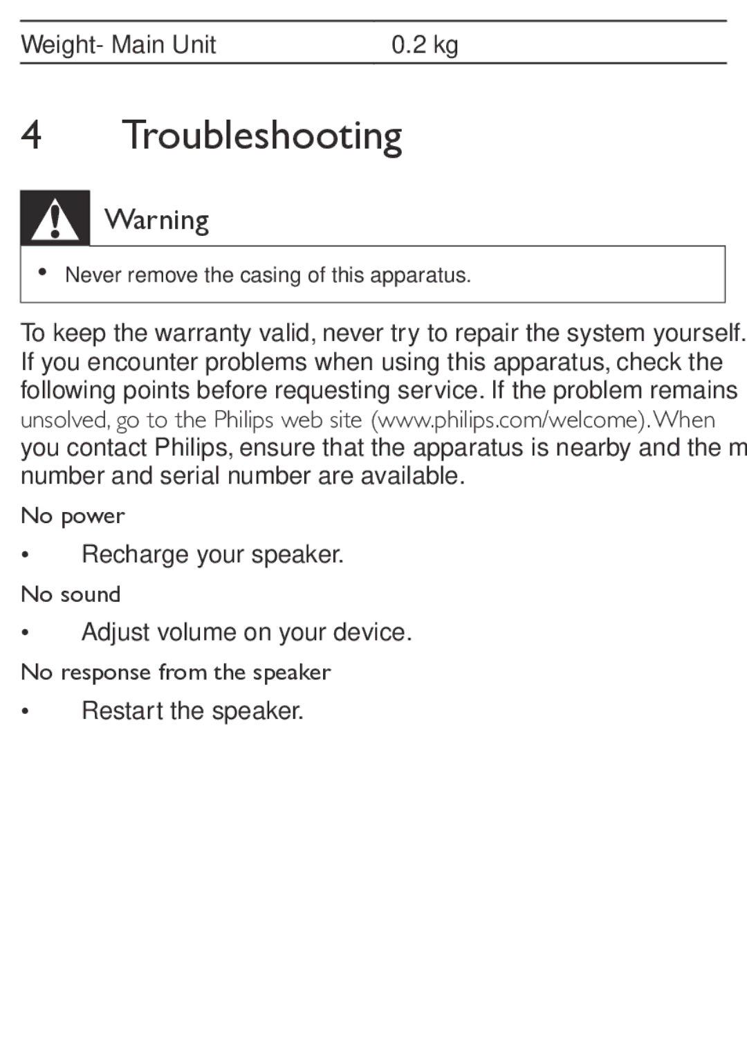 Philips SBA3010/00 user manual Troubleshooting 