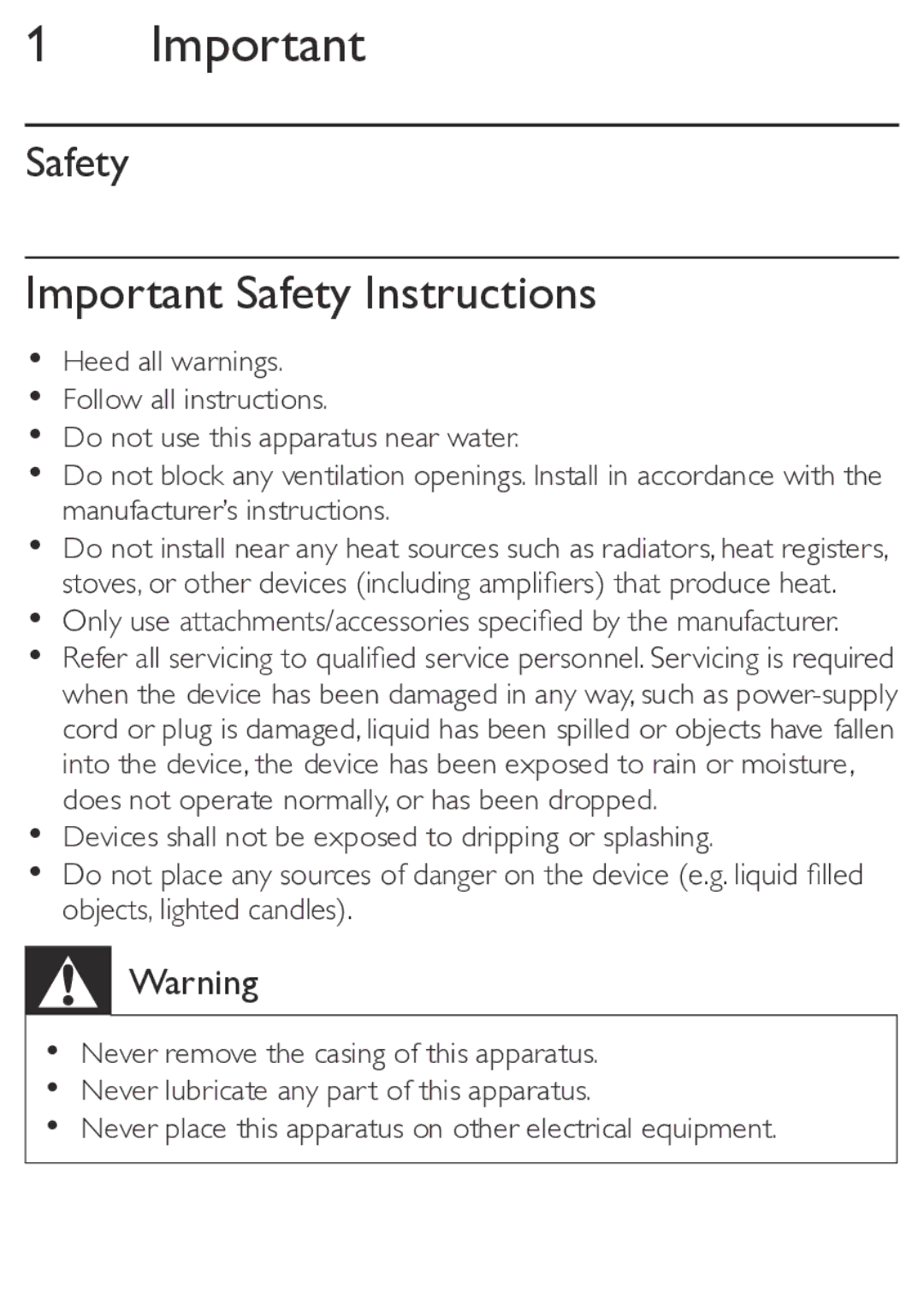 Philips SBA3010/00 user manual Important Safety Instructions 