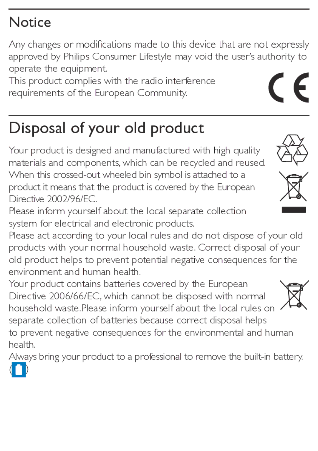 Philips SBA3010/00 user manual Disposal of your old product 