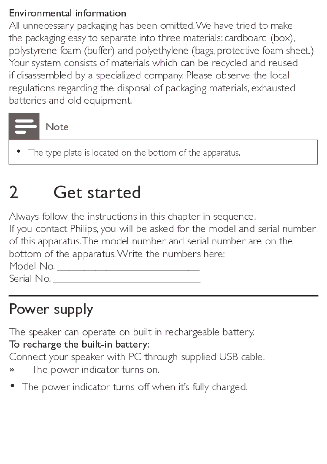 Philips SBA3010/00 user manual Get started, Environmental information 