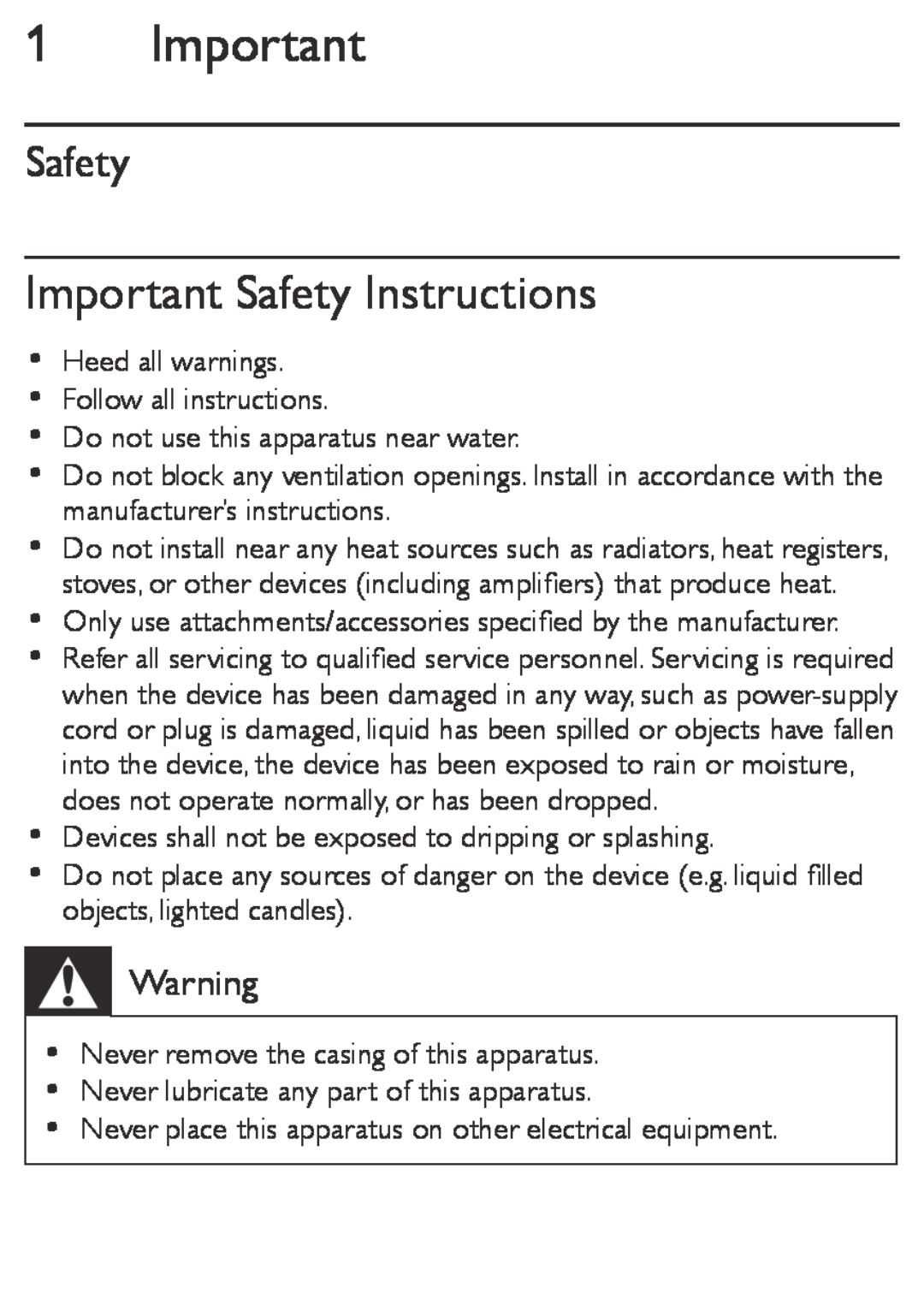Philips SBA3010/00 user manual Important Safety Instructions 