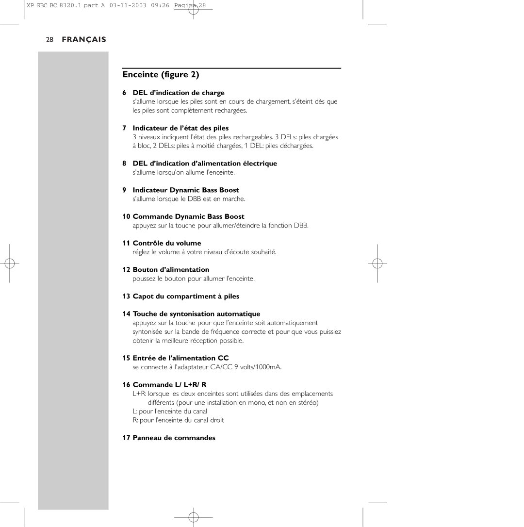 Philips SBC BC8320 manual Enceinte figure 