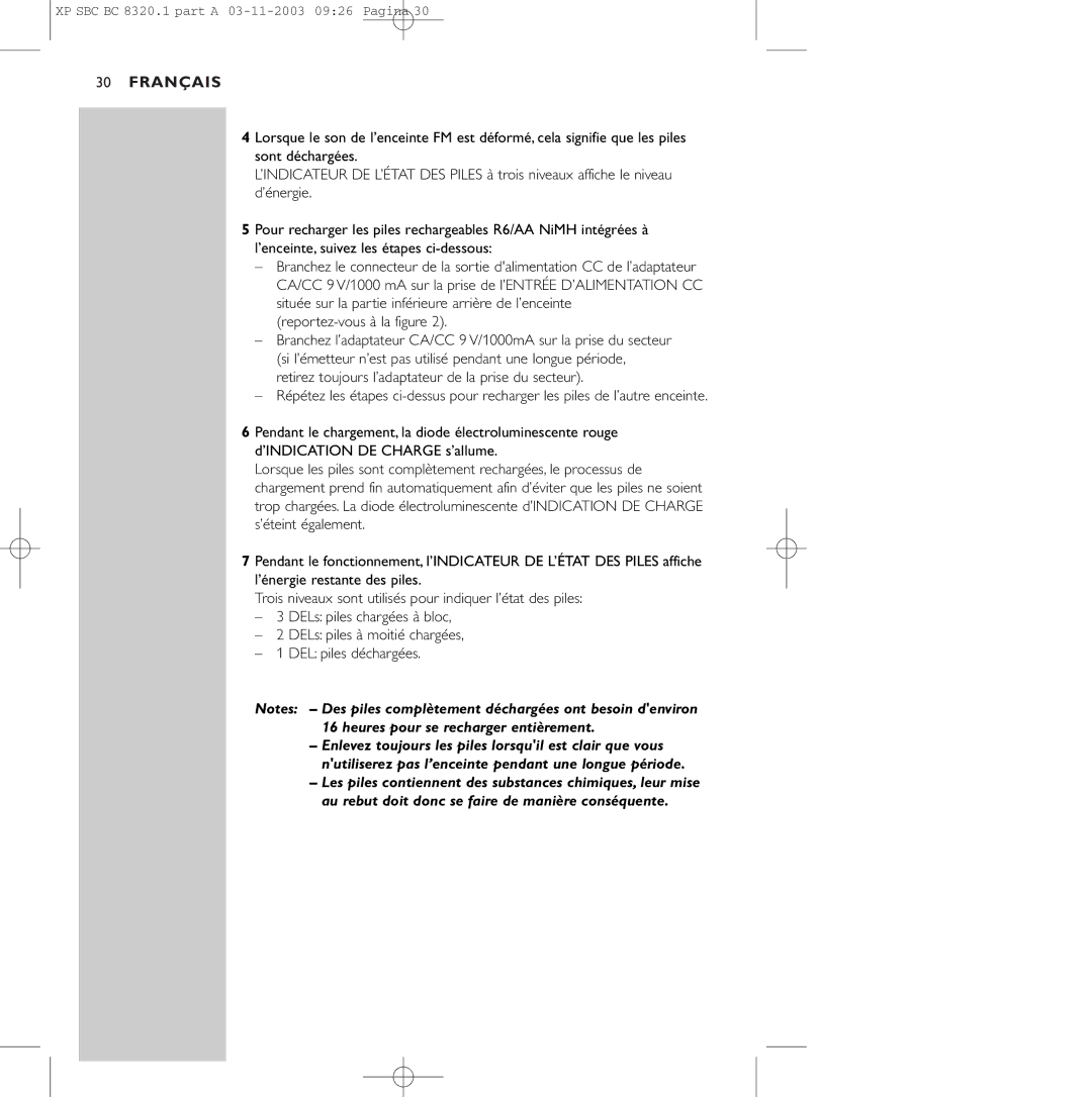 Philips SBC BC8320 manual Reportez-vous à la figure 