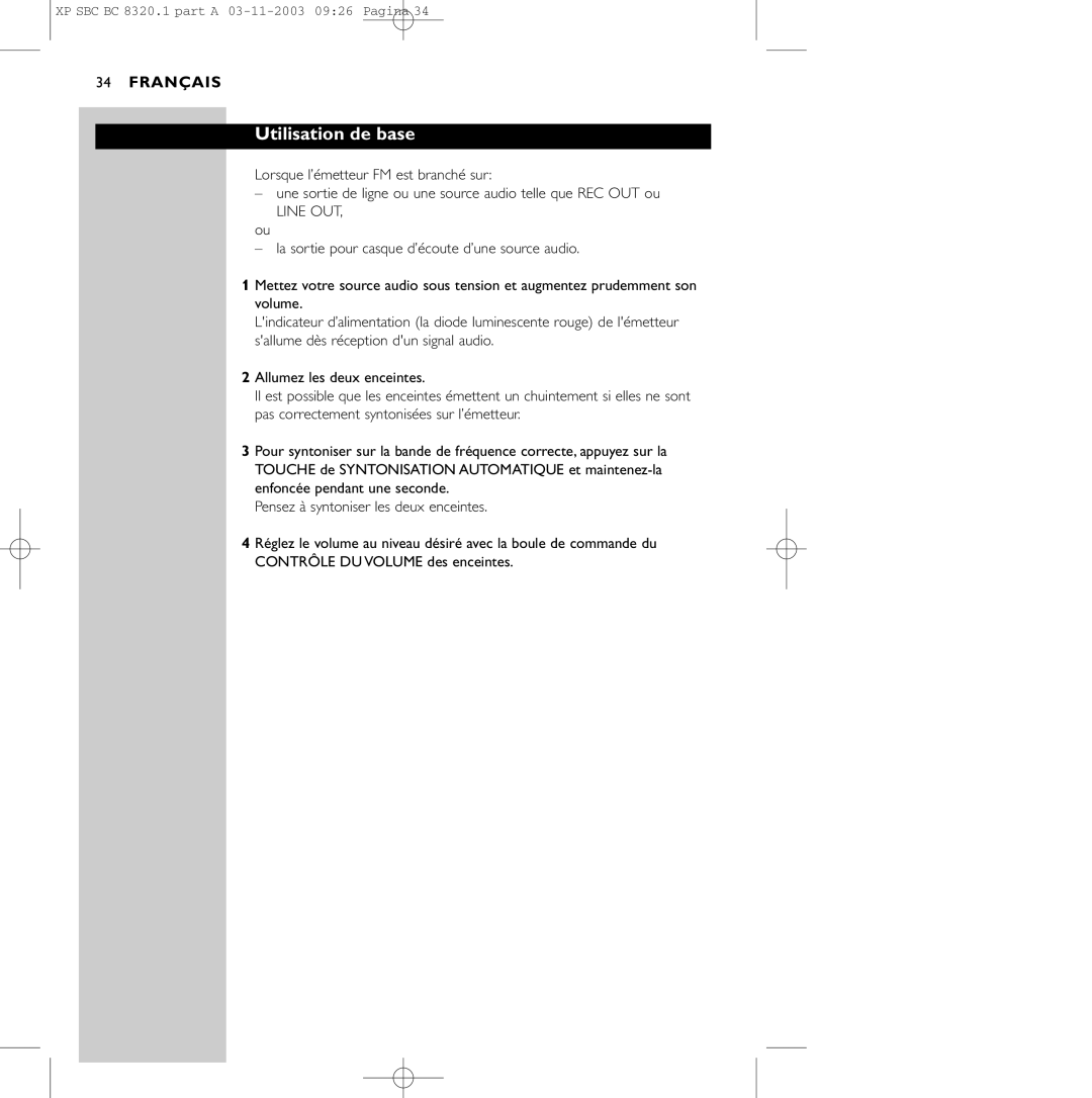 Philips SBC BC8320 manual Utilisation de base, Line OUT 