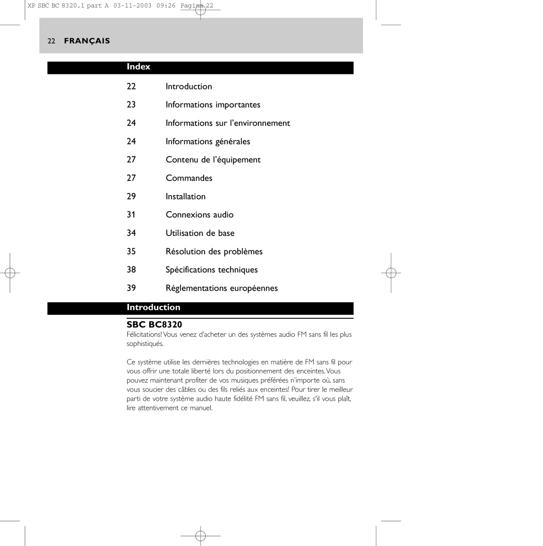 Philips SBC BC8320 manual Index, Introduction 