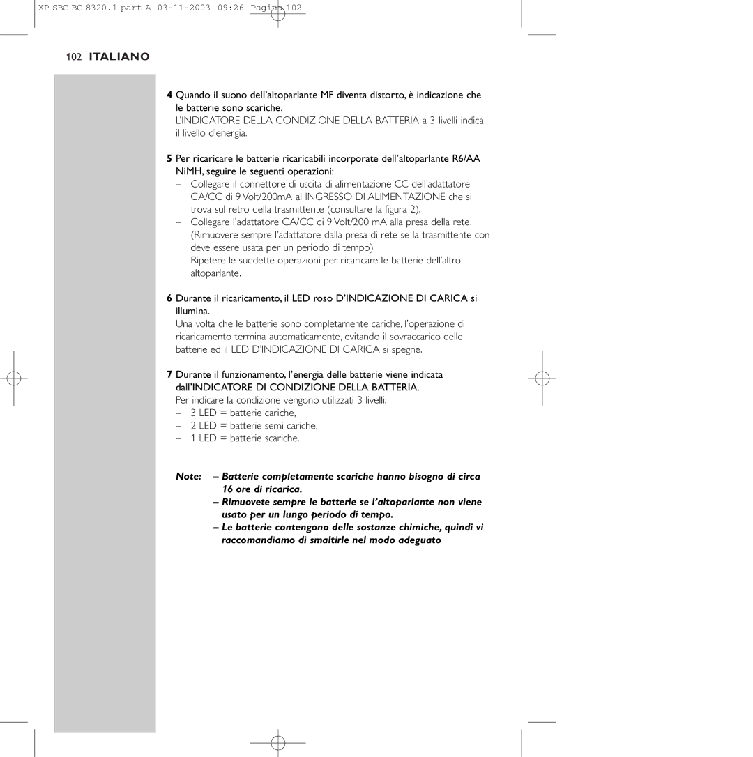 Philips SBC BC8320 manual Italiano 