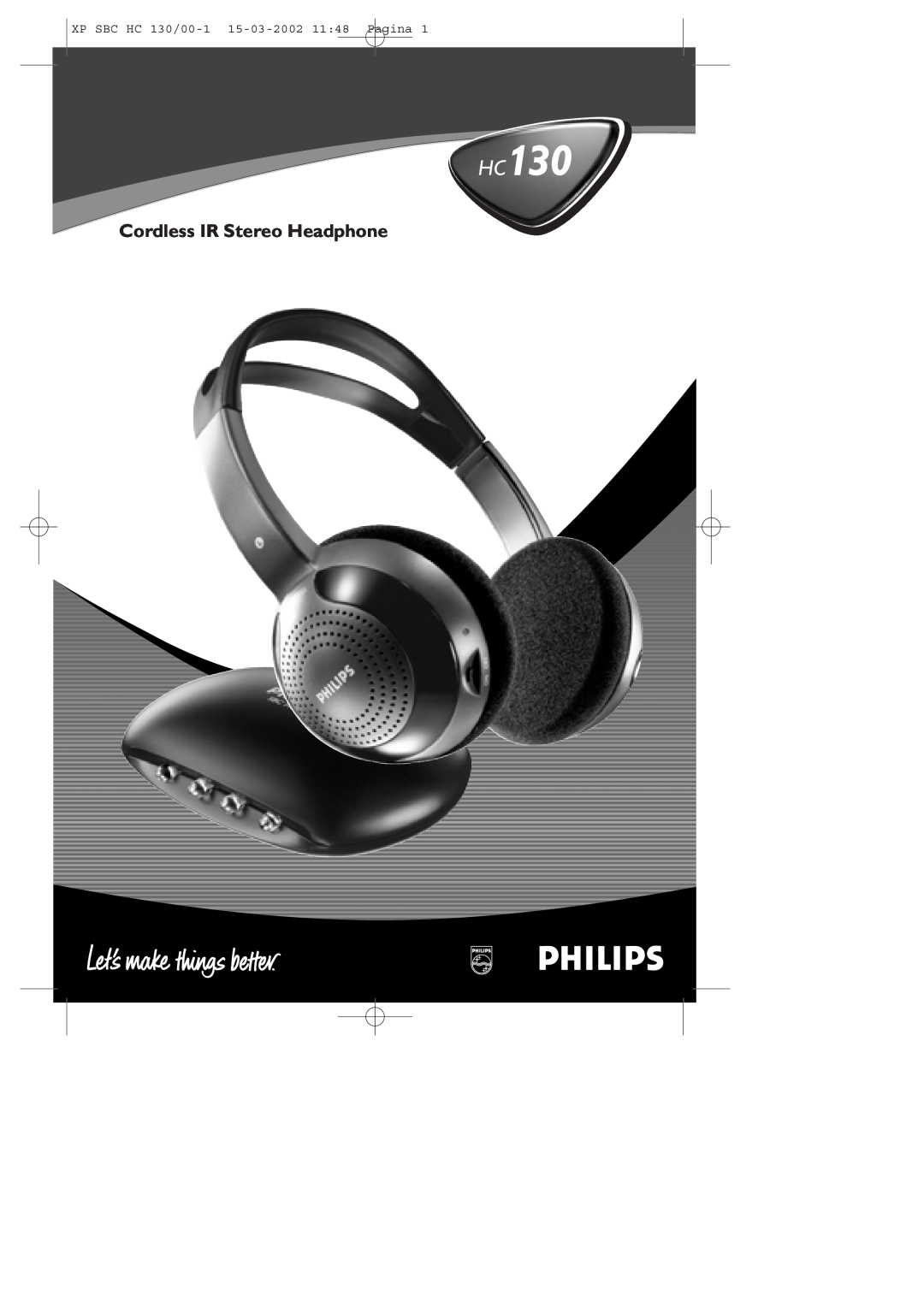 Philips SBC HC130 manual Cordless IR Stereo Headphone, XP SBC HC 130/00-1 15-03-200211 48 Pagina 