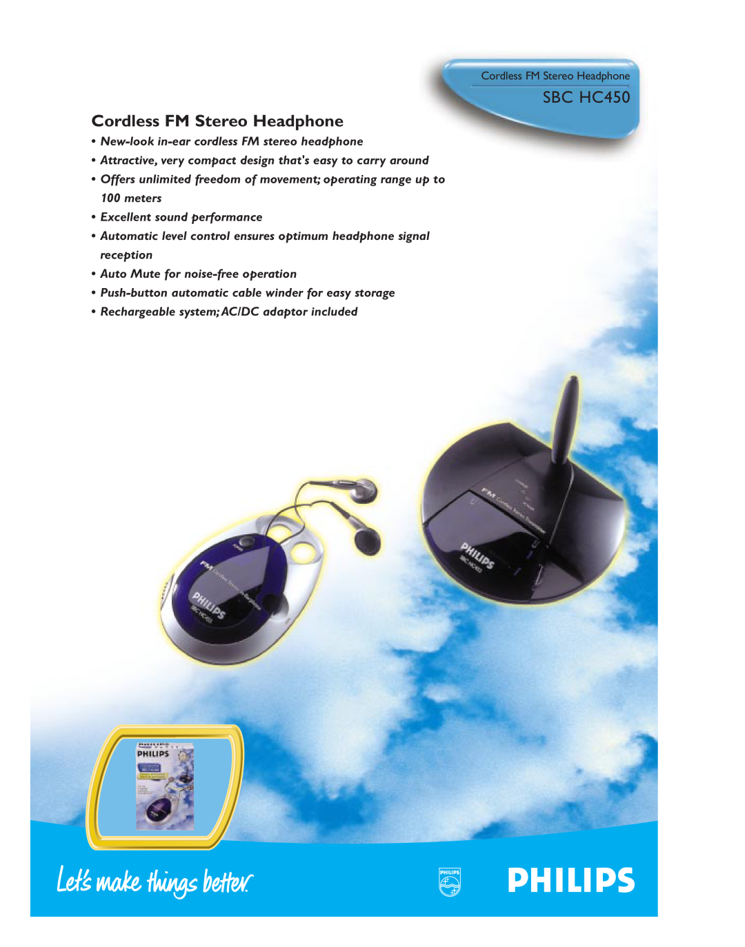 Philips SBC HC450 manual Cordless FM Stereo Headphone 