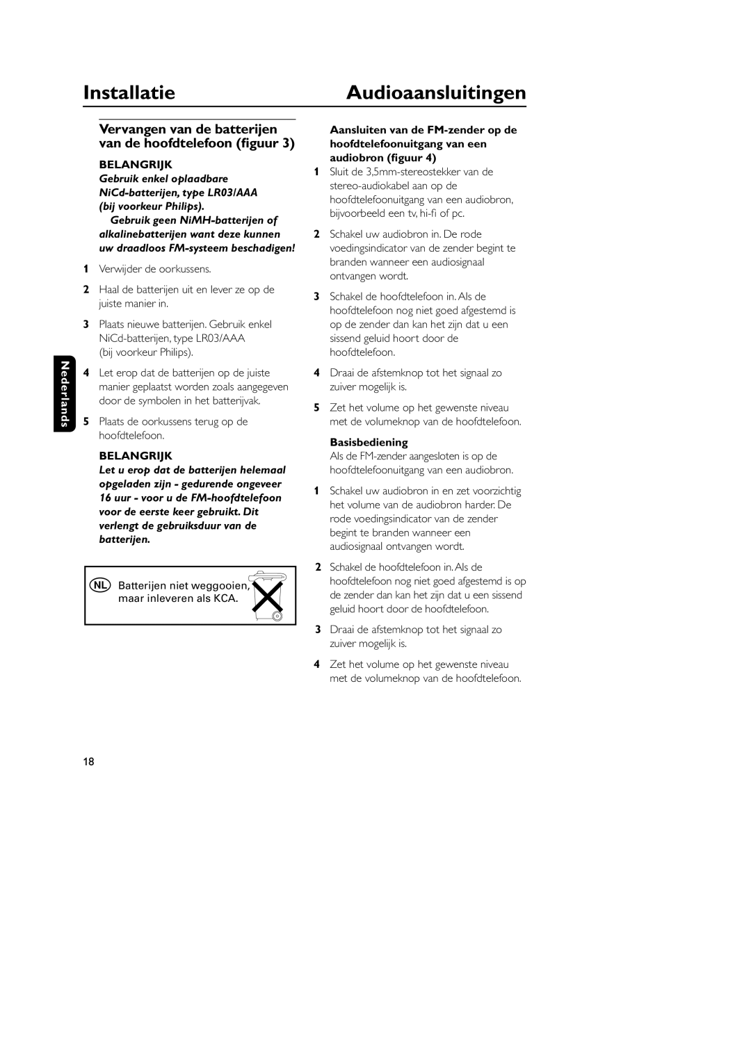 Philips SBC HC8355 InstallatieAudioaansluitingen, Bij voorkeur Philips, Plaats de oorkussens terug op de hoofdtelefoon 