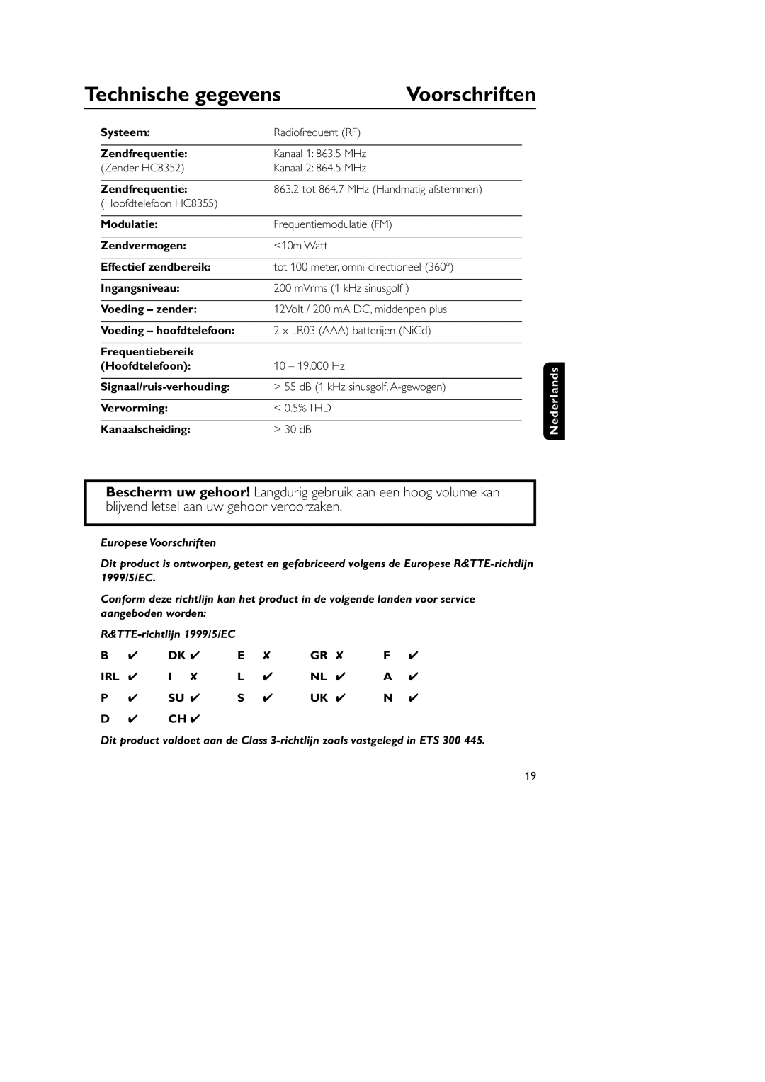 Philips SBC CS030/00, SBC HC8355, HC8349 manual Technische gegevens, Voorschriften 