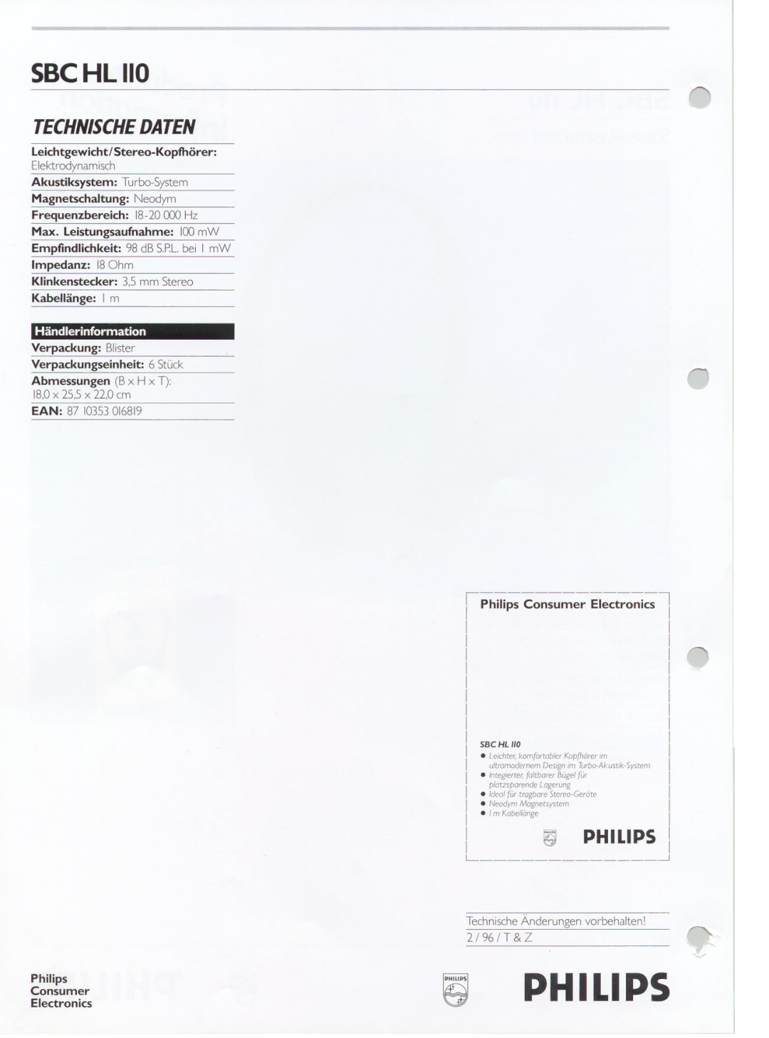 Philips SBC HL 110 manual 