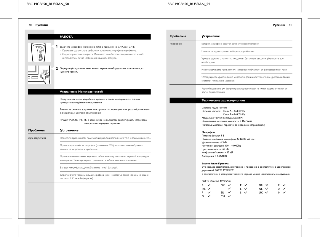 Philips manual SBC MC8650RUSSIAN50 SBC MC8650RUSSIAN51, Пpоблемы 