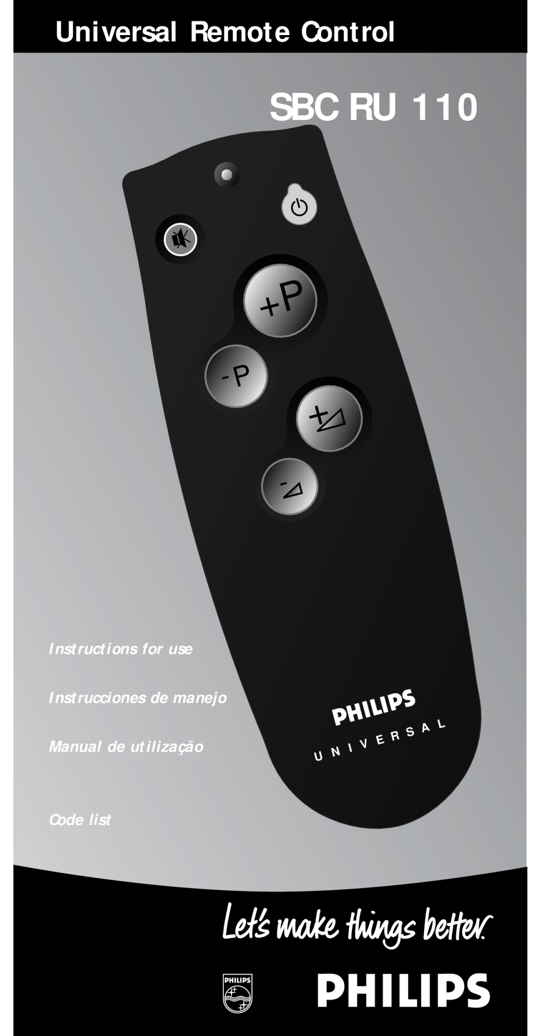 Philips sbc ru 110 manual Sbc Ru, Universal Remote Control, Code list 